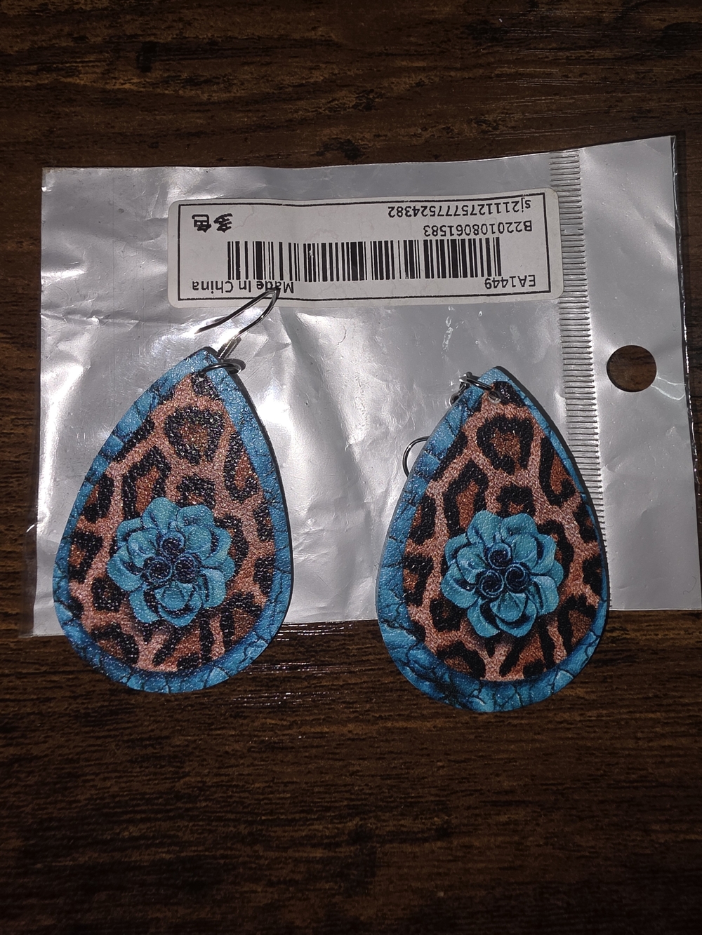 Turquoise Floral Leopard Teardrop Earrings - Women Jewelry